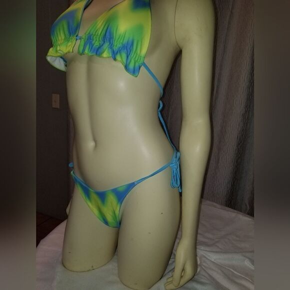 Tie Dye Halter Ruffled Bikini Female Micro Swimsuit 3pc new - Picture 13 of 15
